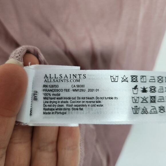 Allsaints Modal T shirt Pink 2 Sheer Lightweight Minimalist Grunge‎ - Picture 7 of 9